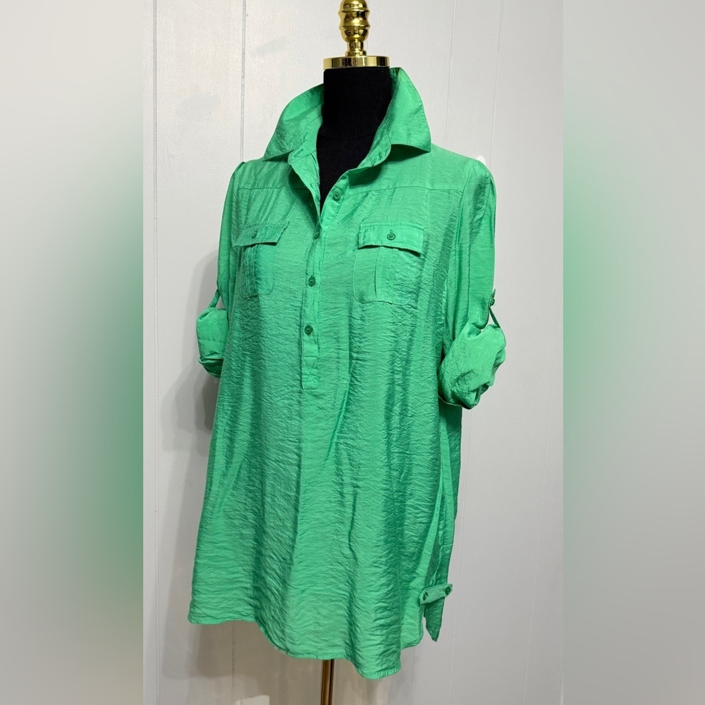 Vibrant Green Button-Up Blouse
